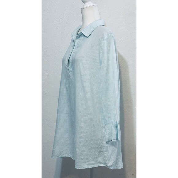 Vineyard Vines Size L Lucaya Tunic 100% Linen Striped Mint Green Timeless Staple - Picture 8 of 13